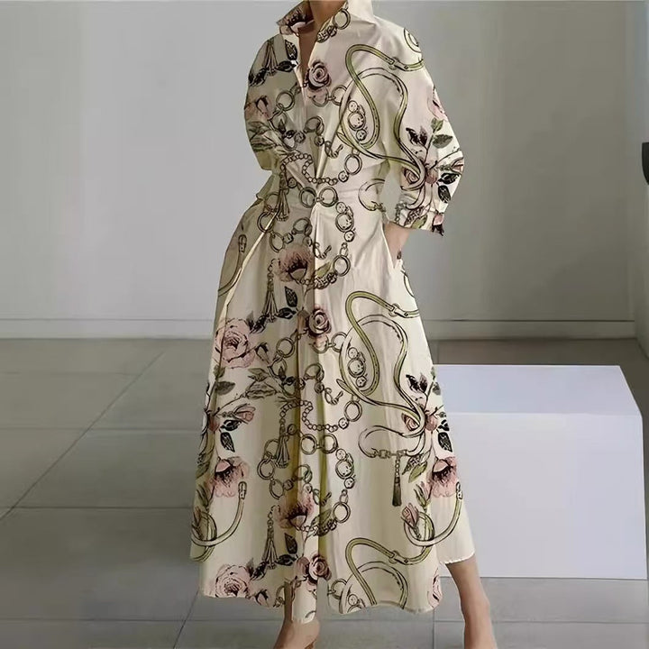 Alora | Elegante Maxi Jurk met Vooroverlap en Kraag