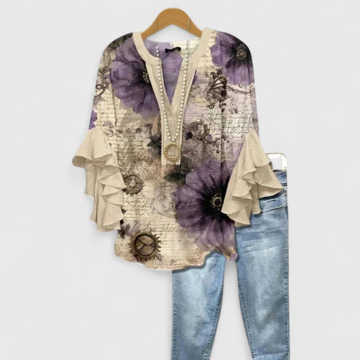 Althea | Elegante Ruffle Mouw Bloemen Blouse