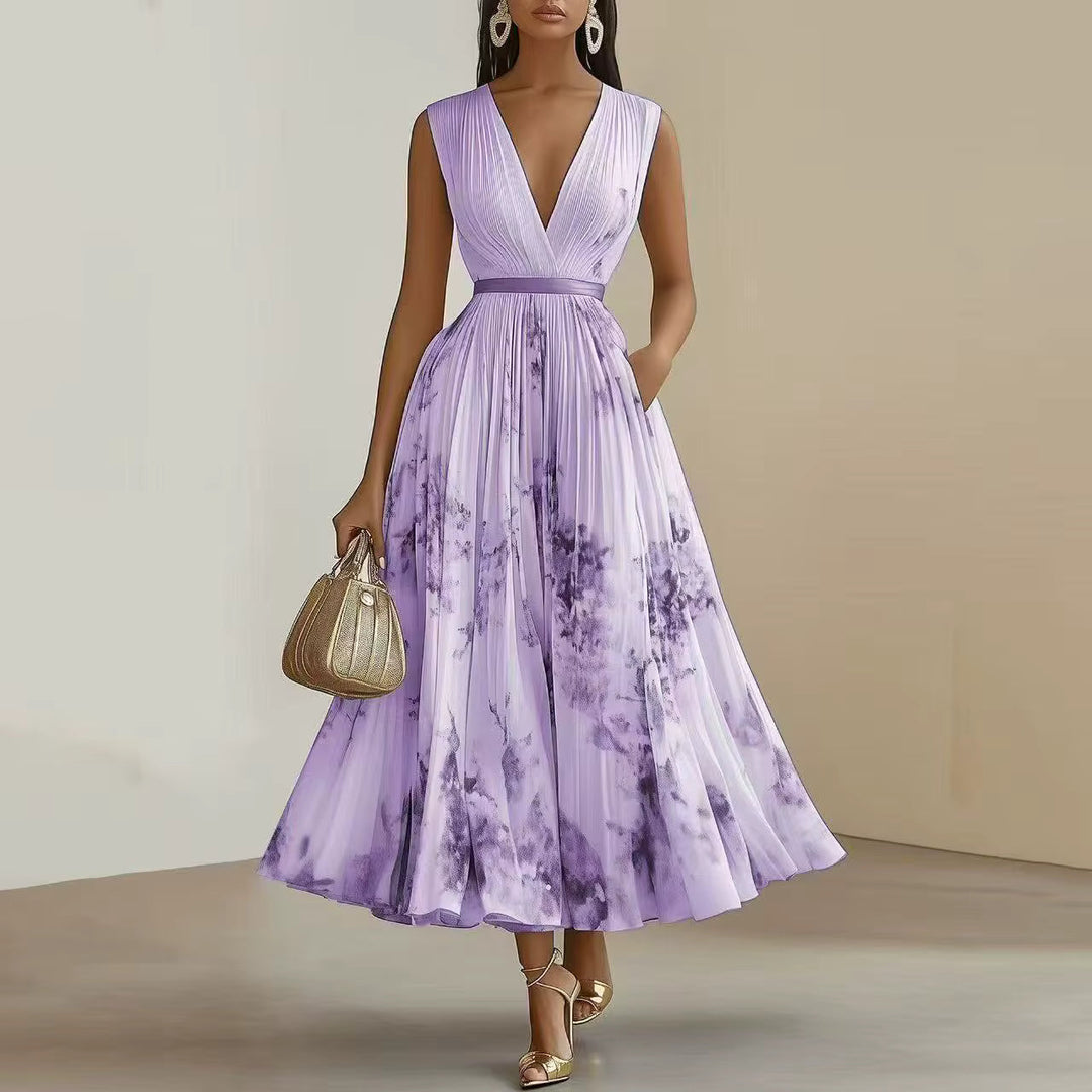 Alexia | Elegante Plissé Maxi V-Hals Jurk