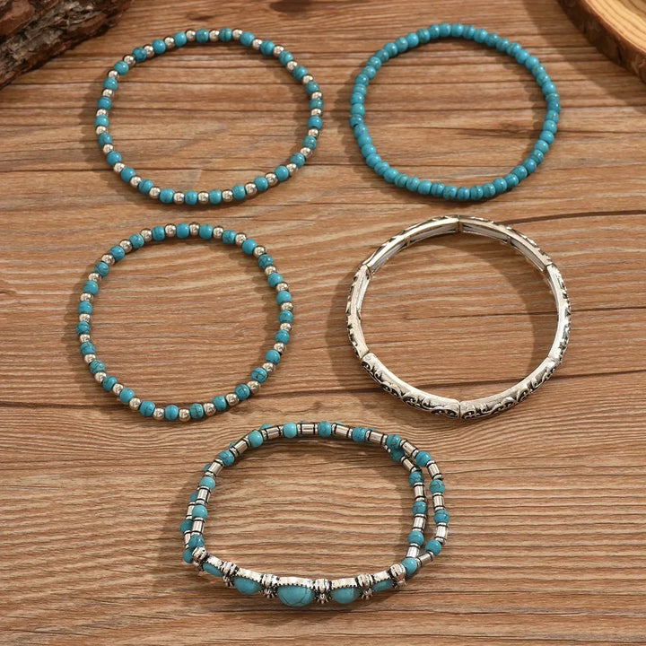Pauline | Stijlvolle Boho Turquoise Kralen Armbanden