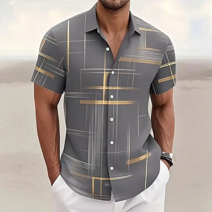 Gerald | Modern Lijn-Print Korte Mouwen Shirt