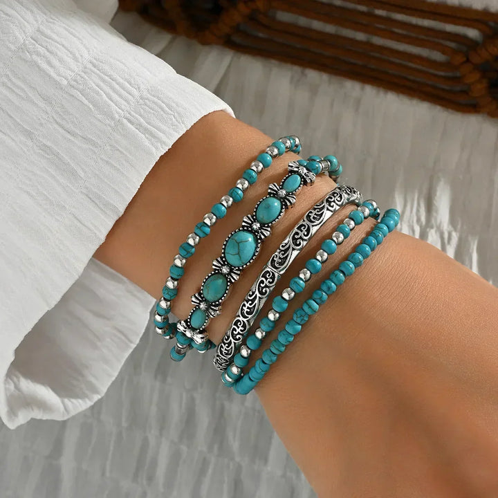 Pauline | Stijlvolle Boho Turquoise Kralen Armbanden