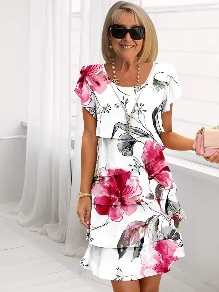 Rosie | Bloemen Tiered Chiffon Jurk