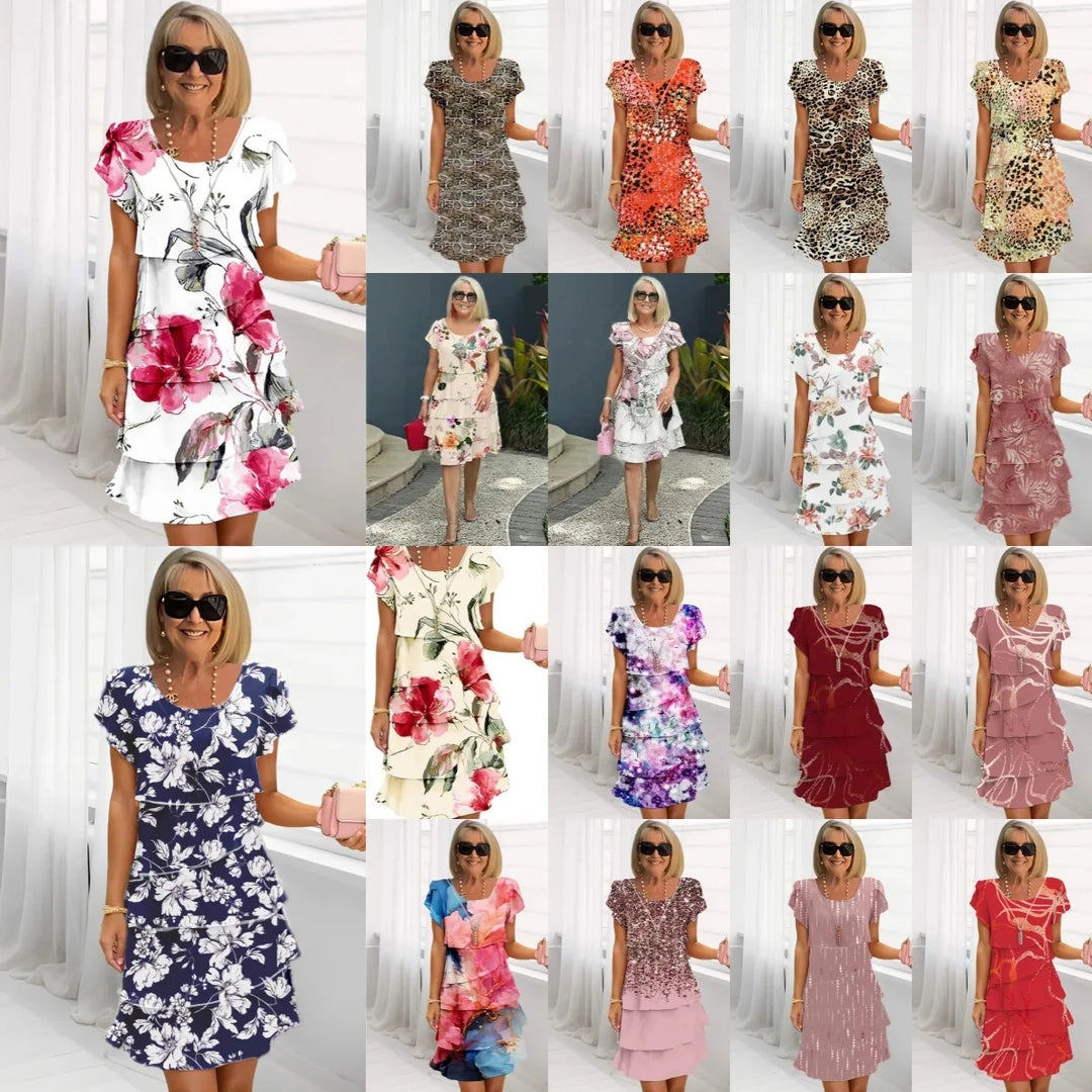 Rosie | Bloemen Tiered Chiffon Jurk