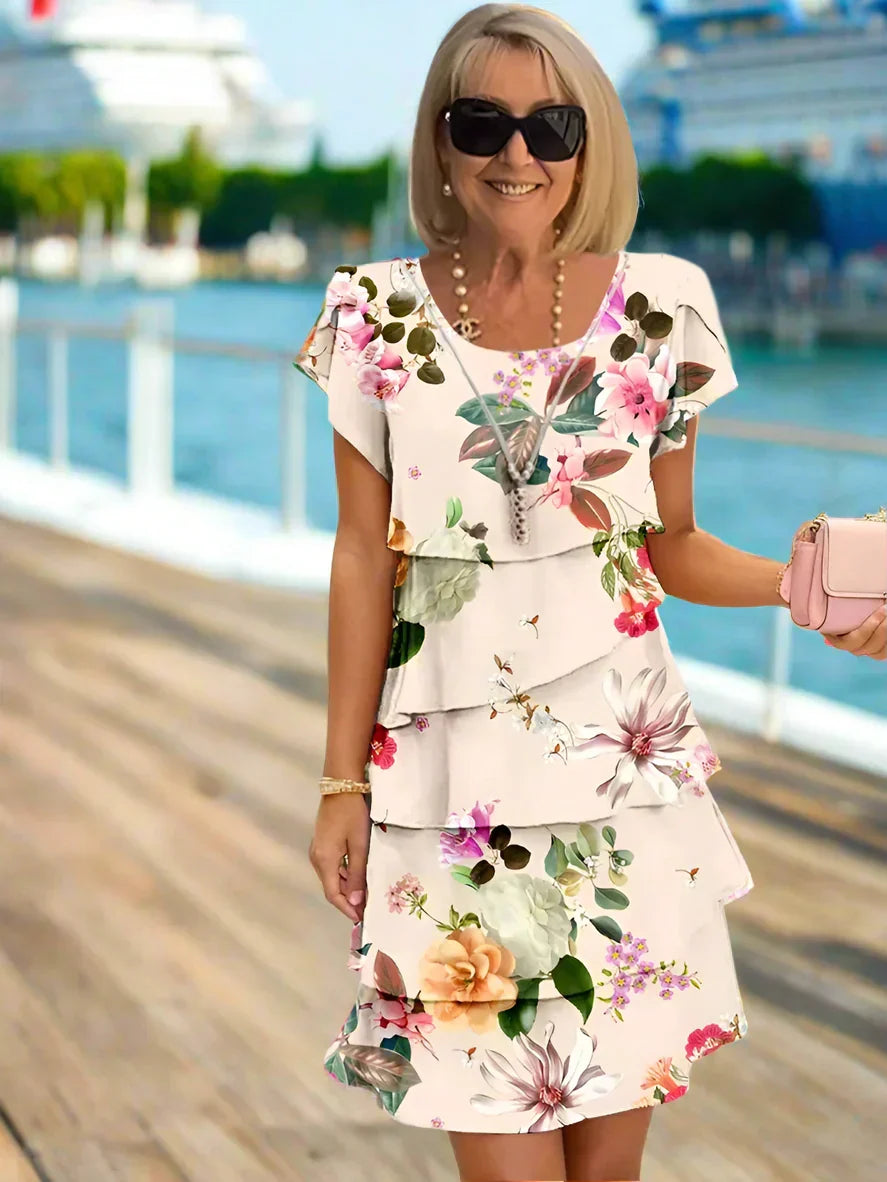 Rosie | Bloemen Tiered Chiffon Jurk