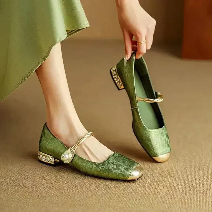 Camille | Vintage Vlecht Pearl Strap Schoenen