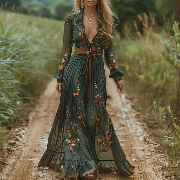 Rosetta | Geborduurde Boheemse Maxi Jurk