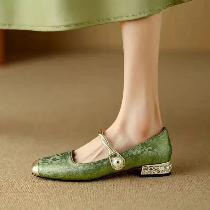 Camille | Vintage Vlecht Pearl Strap Schoenen