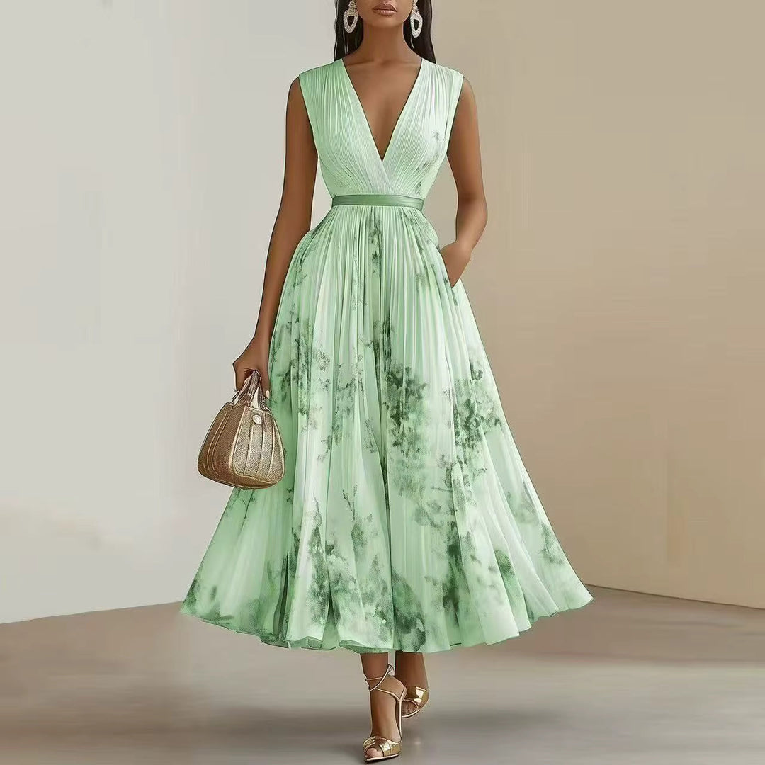 Alexia | Elegante Plissé Maxi V-Hals Jurk