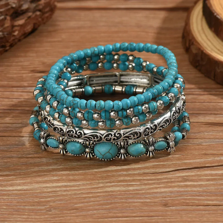 Pauline | Stijlvolle Boho Turquoise Kralen Armbanden