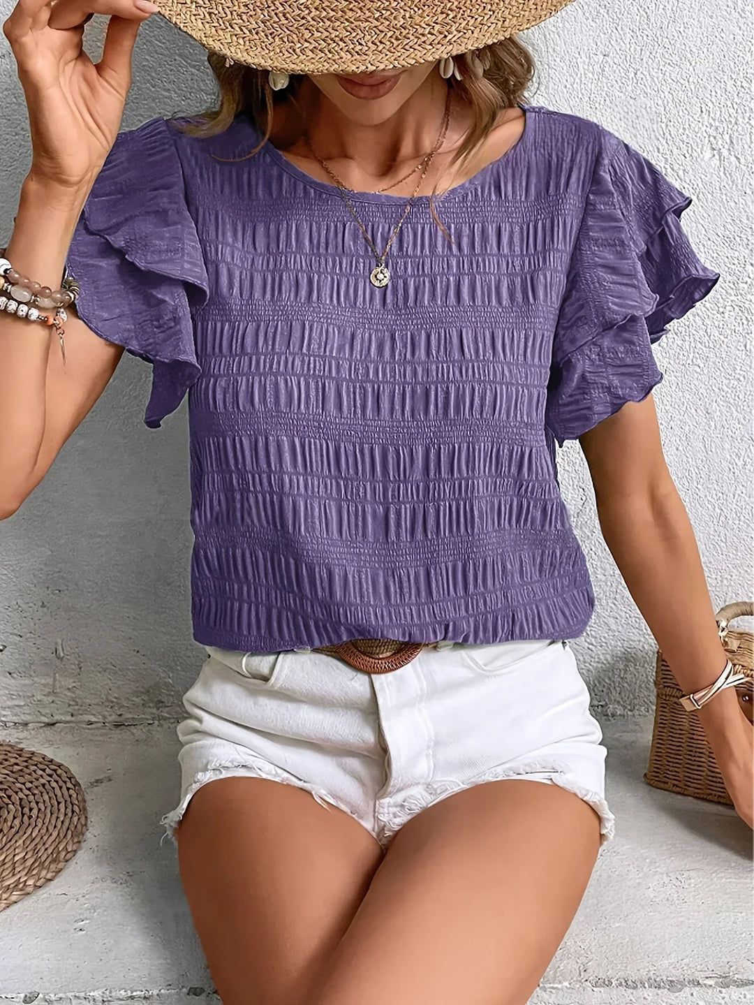 Annabel | Ruffle-Mouwen Textuur Blouse