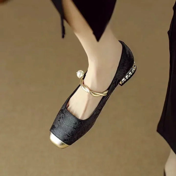 Camille | Vintage Vlecht Pearl Strap Schoenen