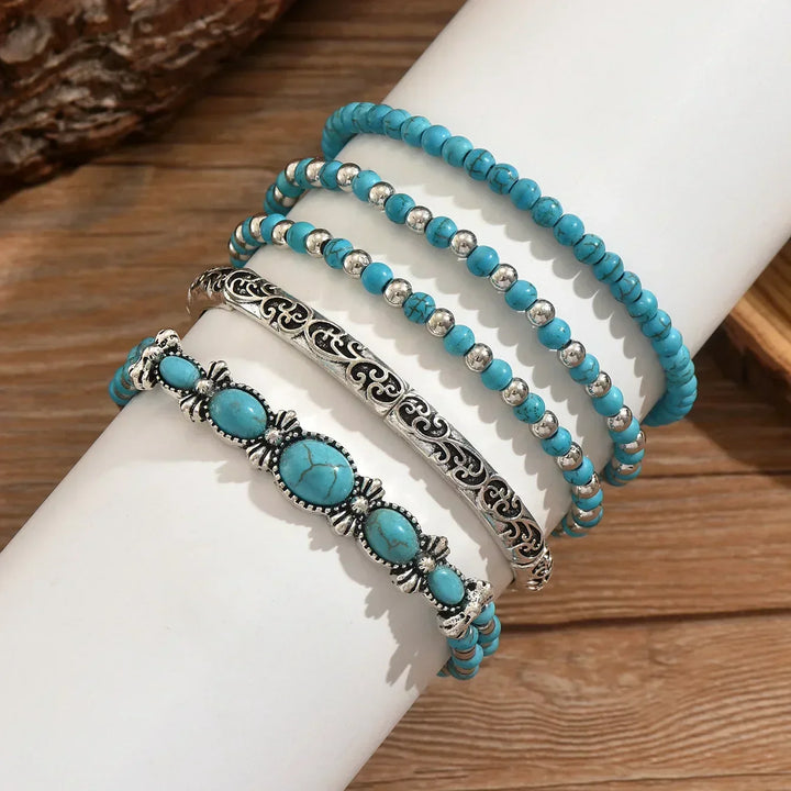 Pauline | Stijlvolle Boho Turquoise Kralen Armbanden