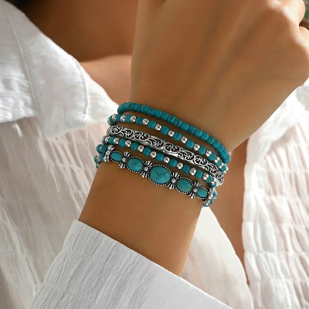 Pauline | Stijlvolle Boho Turquoise Kralen Armbanden
