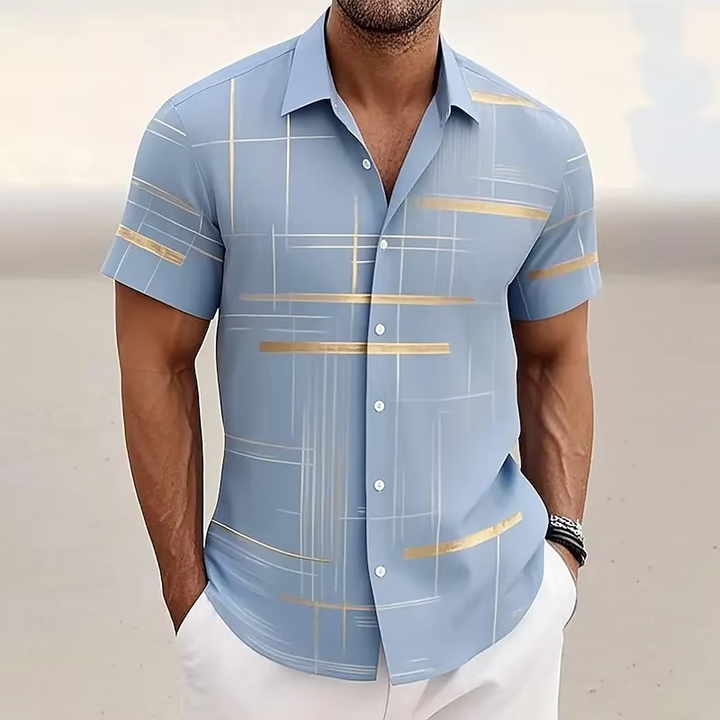 Gerald | Modern Lijn-Print Korte Mouwen Shirt