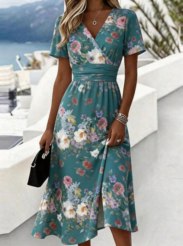 Gwendolyn | Elegante Bloemen Wrap Midi Jurk