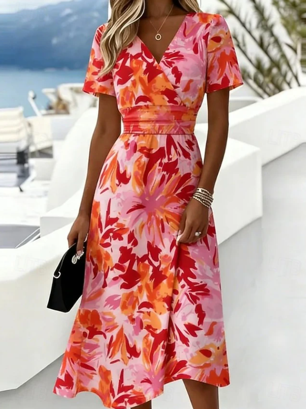 Gwendolyn | Elegante Bloemen Wrap Midi Jurk