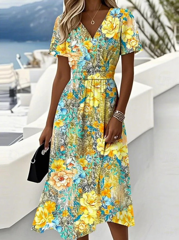 Gwendolyn | Elegante Bloemen Wrap Midi Jurk