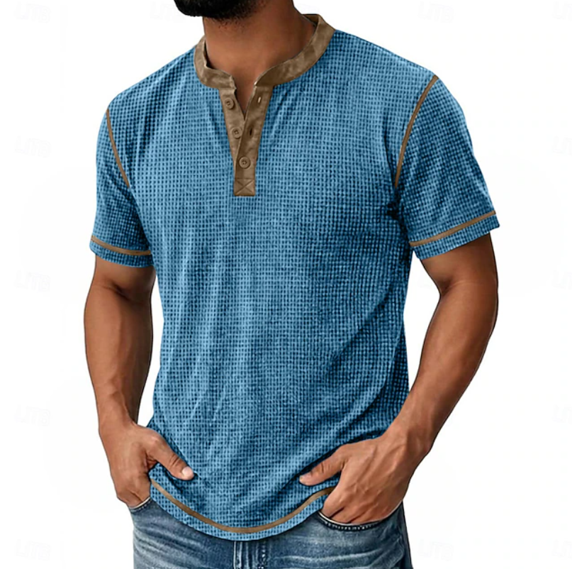 Arion | Getextureerde Henley Korte Mouw T-Shirt