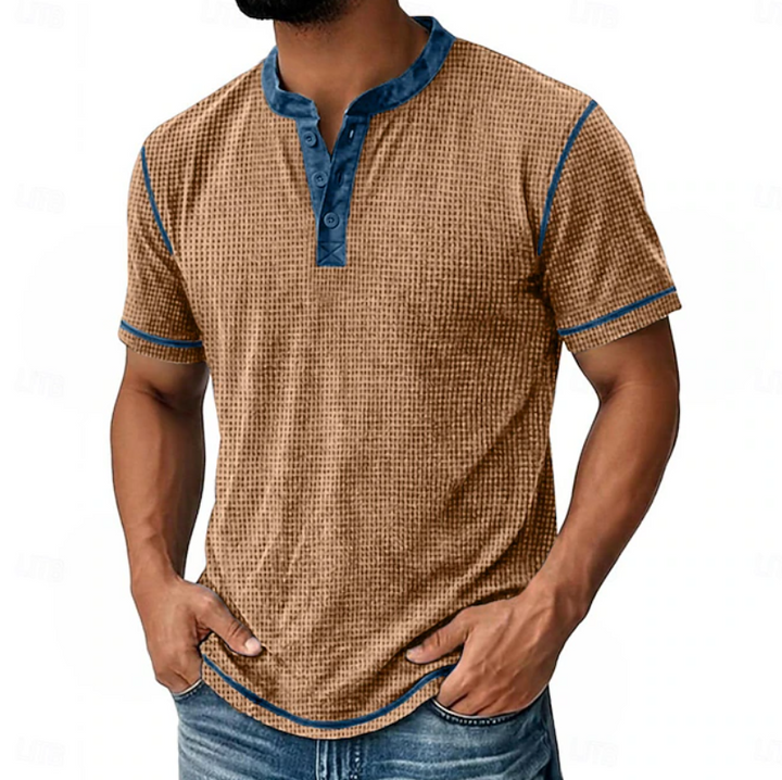 Arion | Getextureerde Henley Korte Mouw T-Shirt