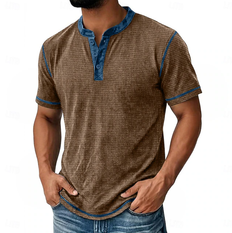 Arion | Getextureerde Henley Korte Mouw T-Shirt