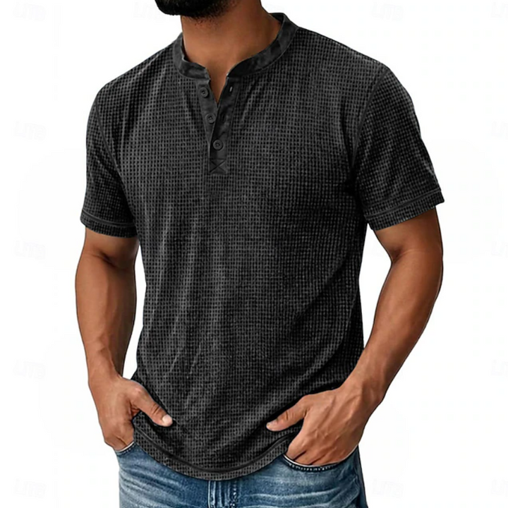 Arion | Getextureerde Henley Korte Mouw T-Shirt