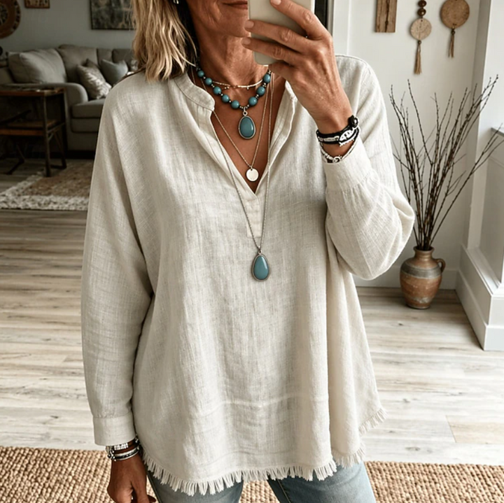 Olijf | Ontspannen V-Hals Tuniek Blouse