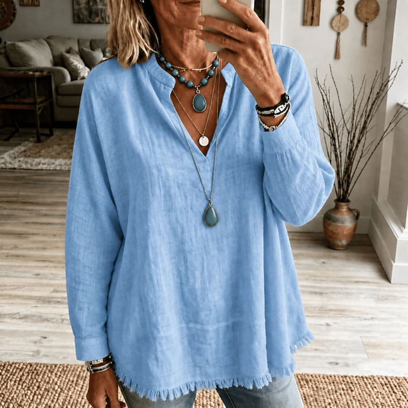 Olijf | Ontspannen V-Hals Tuniek Blouse