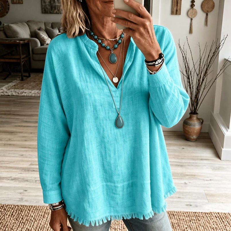Olijf | Ontspannen V-Hals Tuniek Blouse