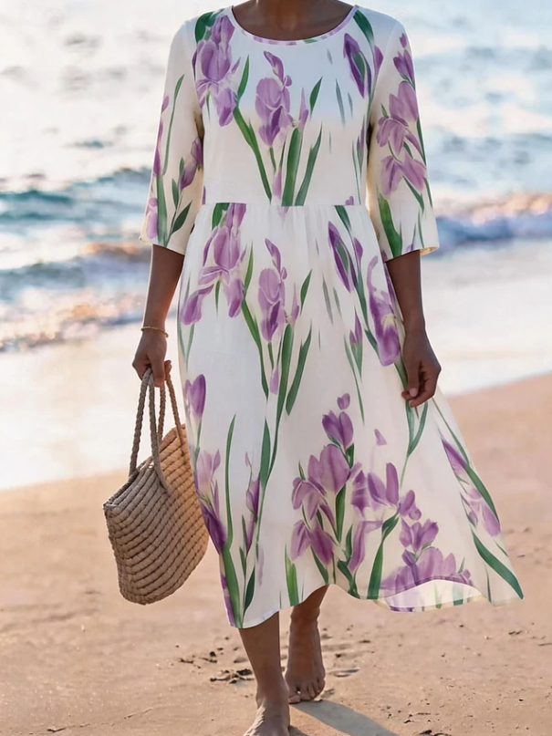 Liorna | Stijlvolle Bloemen Midi Jurk