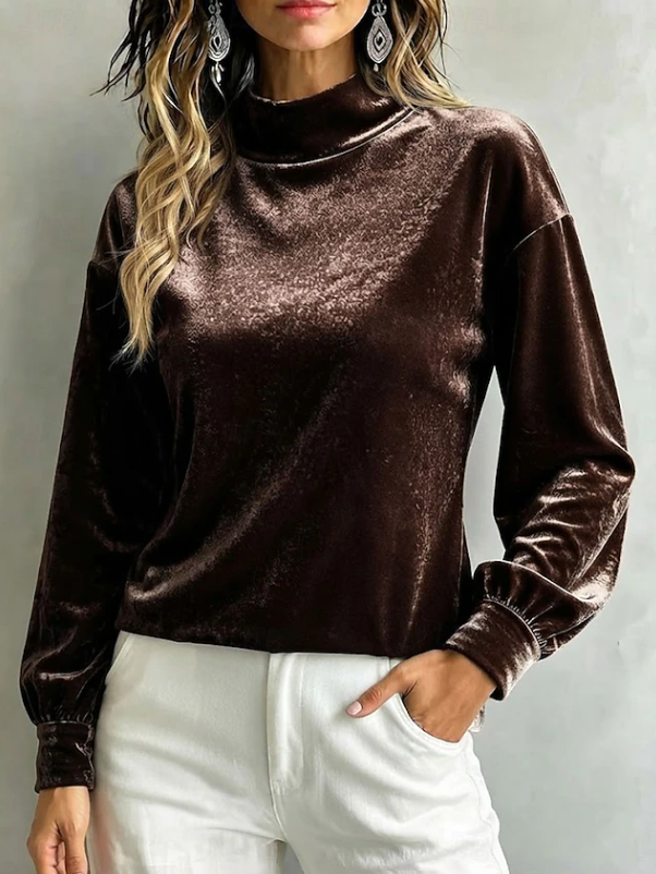 Victoria | Fluwelen Blouse met Hoge Hals