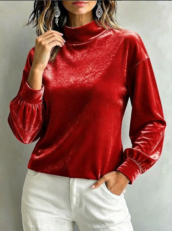 Victoria | Fluwelen Blouse met Hoge Hals