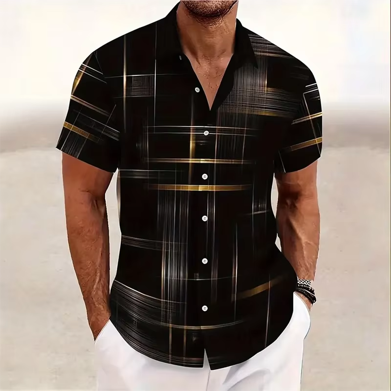 Gerald | Modern Lijn-Print Korte Mouwen Shirt