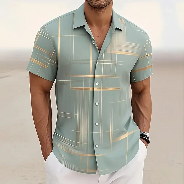 Gerald | Modern Lijn-Print Korte Mouwen Shirt