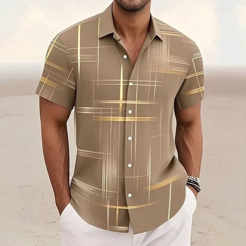 Gerald | Modern Lijn-Print Korte Mouwen Shirt