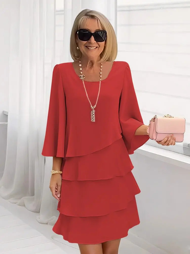 Catherine | Elegante Mid Sleeve Ruffle Jurk