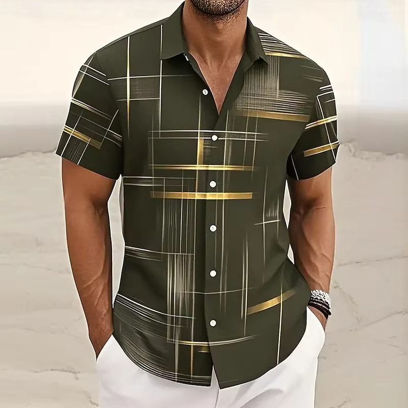 Gerald | Modern Lijn-Print Korte Mouwen Shirt