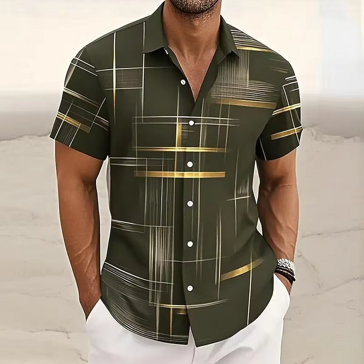 Gerald | Modern Lijn-Print Korte Mouwen Shirt