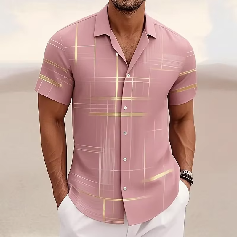 Gerald | Modern Lijn-Print Korte Mouwen Shirt
