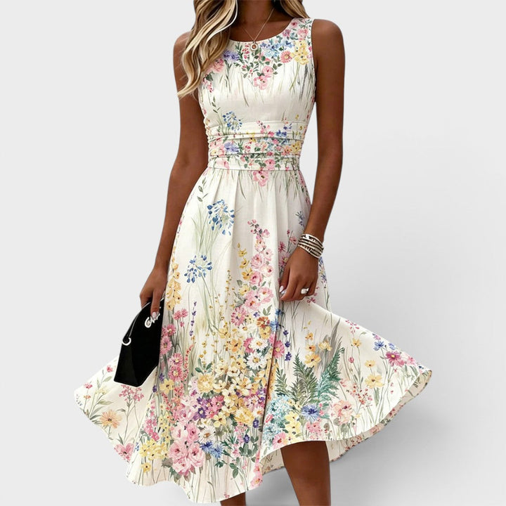 Marielle | Mouwloze Bloemen Midi Jurk