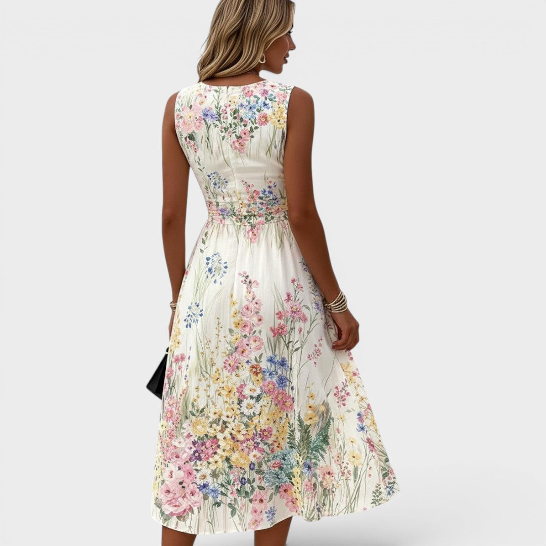 Marielle | Mouwloze Bloemen Midi Jurk