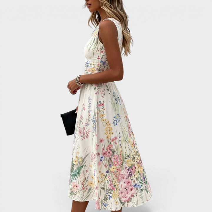 Marielle | Mouwloze Bloemen Midi Jurk