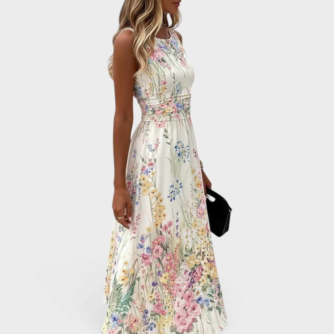 Marielle | Mouwloze Bloemen Midi Jurk