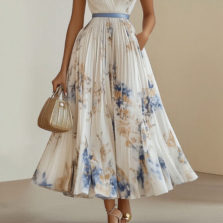Alexia | Elegante Plissé Maxi V-Hals Jurk