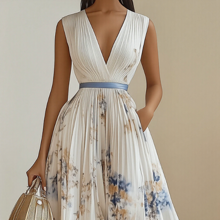 Alexia | Elegante Plissé Maxi V-Hals Jurk