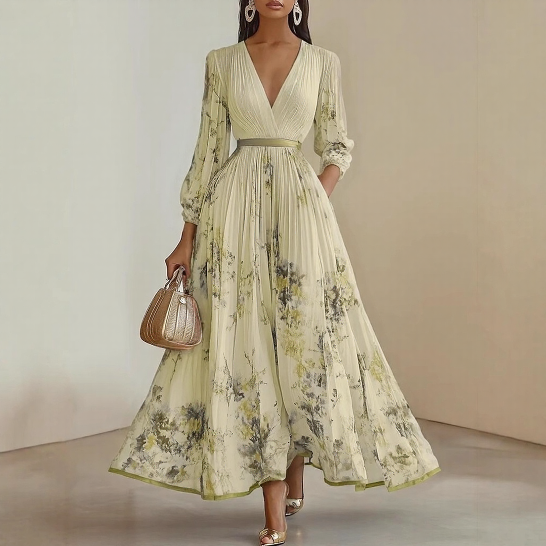 Alexia | Elegante Plissé Maxi V-Hals Jurk