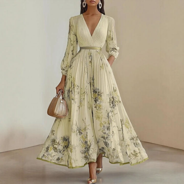 Alexia | Elegante Plissé Maxi V-Hals Jurk