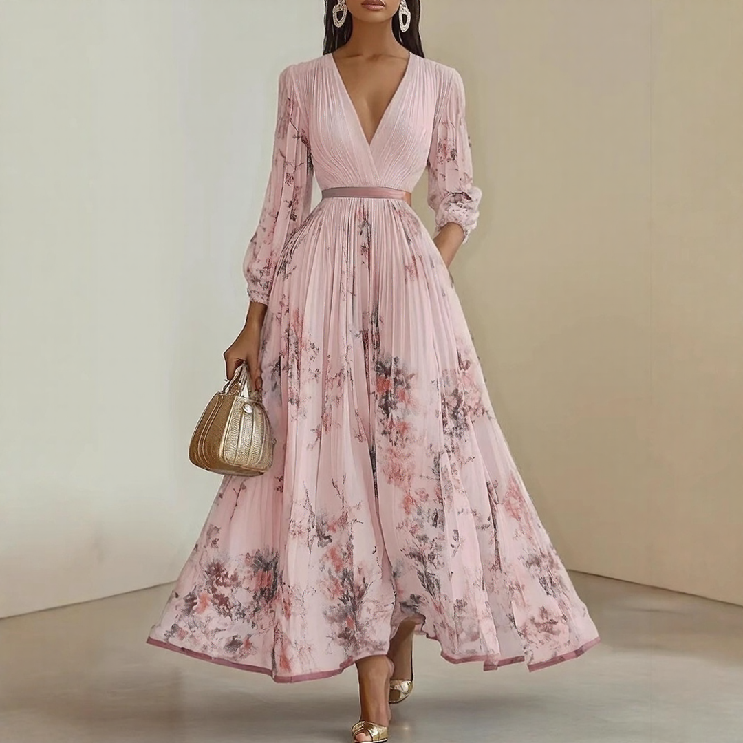 Alexia | Elegante Plissé Maxi V-Hals Jurk