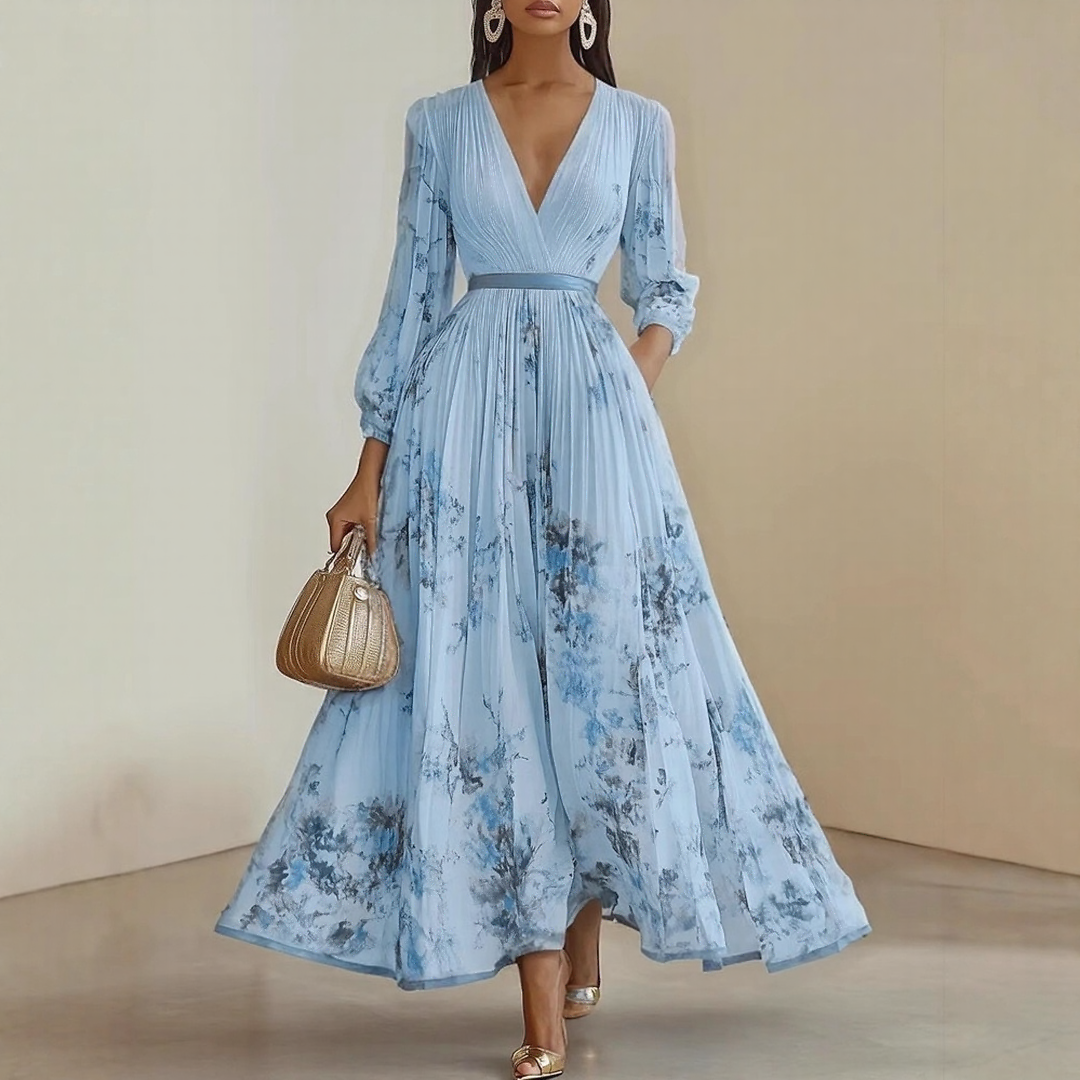 Alexia | Elegante Plissé Maxi V-Hals Jurk