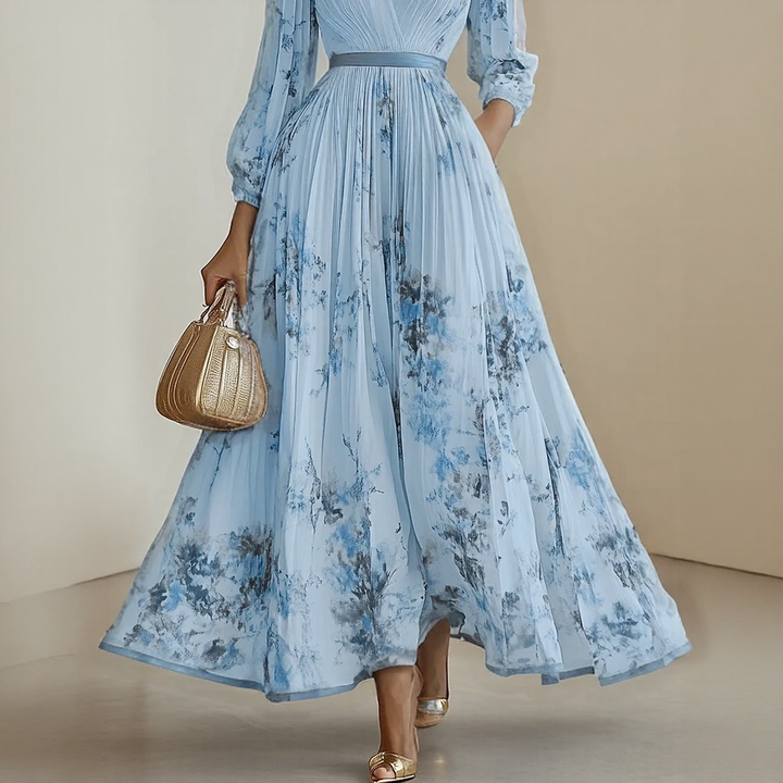 Alexia | Elegante Plissé Maxi V-Hals Jurk